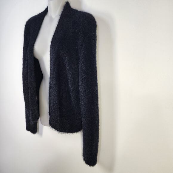 Calvin Klein Cardigan Sweater Women XL Black Fuzzy Open Front Long Sleeve Career - Picture 4 of 10